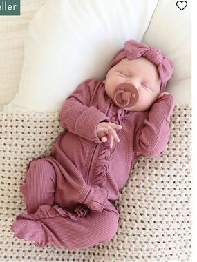 Caden lane Boysenberry Bamboo Waffle Ruffle Zipper Footie